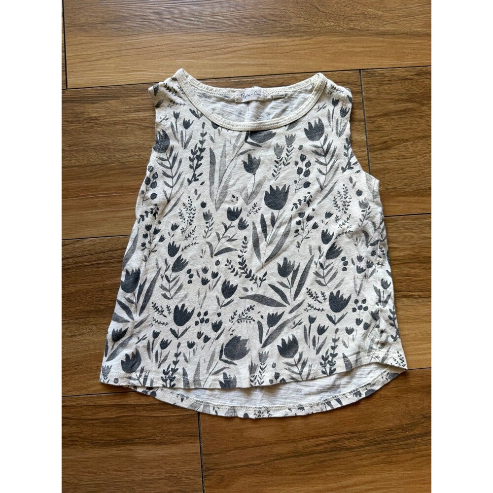Rylee + Cru Girls Botanical Floral Swing Tank Ivory Gray Girl’s Size 4